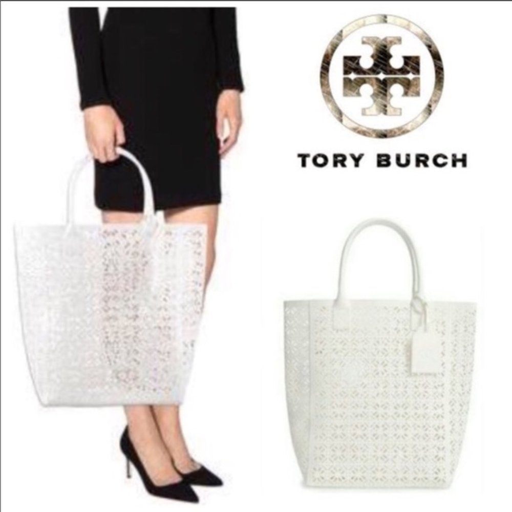 Tory Burch Lazer cut White Tote
